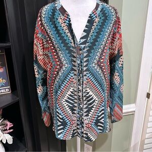 Matison Stone Aztec-Inspired Blouse – Size 4 (Made in USA)